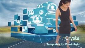  Presentation with asia street food - PPT theme with plane taking off over street background and a ocean colored foreground