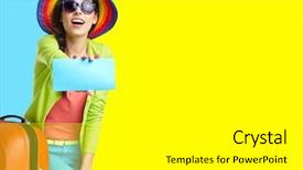  Presentation with travel and tourism - PPT layouts consisting of plane ticket - woman tourist with travel suitcase background and a white colored foreground