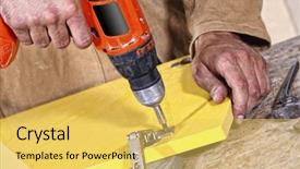  Presentation with industrial wood - Beautiful presentation design featuring plane wood - carpenter with red drill backdrop and a  colored foreground