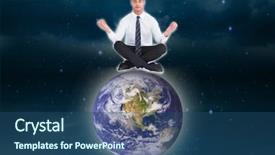  Presentation with twinkling stars - Cool new slide deck with planet earth - businessman meditating in lotus pose backdrop and a  colored foreground