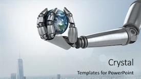  Presentation with hand holding earth - Colorful PPT layouts enhanced with planet earth with city background backdrop and a lemonade colored foreground