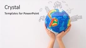  Presentation with earth day - Cool new presentation design with planet in hands against white backdrop and a sky blue colored foreground