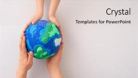  Presentation with earth planet globe - Cool new PPT theme with planet in hands against white backdrop and a lemonade colored foreground