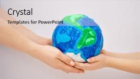  Presentation with child and adult talking - Colorful presentation theme enhanced with planet in hands against white backdrop and a light gray colored foreground