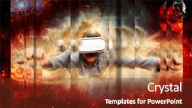  Presentation with virtual reality physical therapy - PPT theme having planetarium - young man wearing virtual reality background and a tawny brown colored foreground