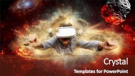 Presentation with planetarium - Beautiful slide deck featuring planetarium - young man wearing virtual reality backdrop and a tawny brown colored foreground