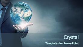  Presentation with hand holding earth - Amazing presentation theme having planetearth - hand of businessman holding earth backdrop and a ocean colored foreground