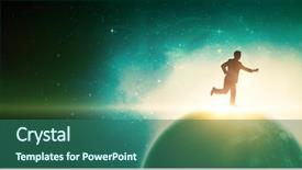  Presentation with laser light colorful abstract - Amazing slide deck having planetearth purple - smiling businessman running on white backdrop and a ocean colored foreground