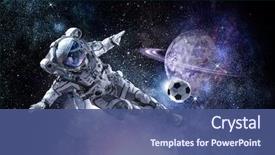  Presentation with astronaut - PPT layouts consisting of planets - astronaut play soccer game background and a ocean colored foreground