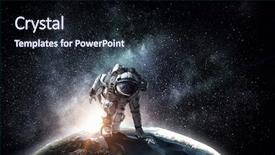  Presentation with astronaut - Slide set consisting of planets - astronaut starting to run mixed background and a wine colored foreground