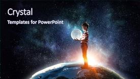  Presentation with moon - PPT layouts with planets - boy holds the moon mixed background and a navy blue colored foreground