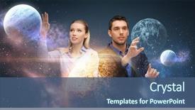  Presentation with future - Theme consisting of planets - business future technology and people background and a ocean colored foreground