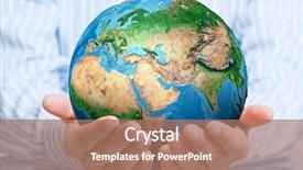  Presentation with hand holding earth - Slide deck consisting of planets - businessman hands holding earth planet background and a coral colored foreground