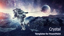  Presentation with spaceman - PPT theme consisting of planets - fantasy image with spaceman catch background and a navy blue colored foreground