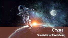  Presentation with media image - Colorful PPT theme enhanced with planets - fantasy image with spaceman catch backdrop and a tawny brown colored foreground