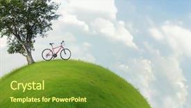  Presentation with bicycle - Audience pleasing presentation consisting of planets - green little planet with grass backdrop and a tawny brown colored foreground