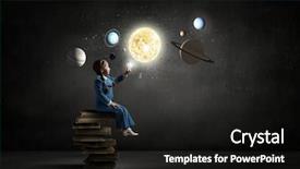  Presentation with stack books - Beautiful theme featuring planets - little girl sitting on stack backdrop and a black colored foreground
