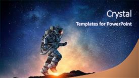  Presentation with spaceman - Presentation consisting of planets - spaceman running fast mixed media background and a navy blue colored foreground