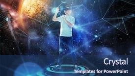  Presentation with virtual technology - Cool new PPT theme with planets - technology augmented reality network backdrop and a ocean colored foreground