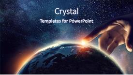  Presentation with finger - Audience pleasing slides consisting of planets - touching planet with finger backdrop and a navy blue colored foreground