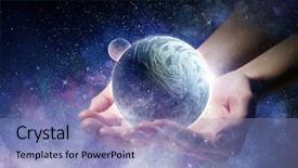 Presentation with world in hands - Presentation design consisting of planets - whole world in hands mixed background and a light blue colored foreground