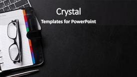  Presentation with workplace - Slide deck with planificateur de tache - office workplace table with supplies background and a dark gray colored foreground