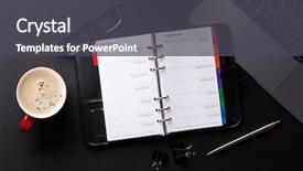  Presentation with flower office desk table - Presentation theme featuring planificateur de tache - office workplace table with supplies background and a dark gray colored foreground