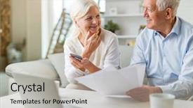  Presentation with older couple - Audience pleasing PPT theme consisting of planificateur de tache - older couple reading papers together backdrop and a light gray colored foreground