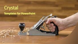  Presentation with carpenter - Audience pleasing PPT theme consisting of planing a plank of wood backdrop and a  colored foreground