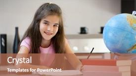  Presentation with homework - Amazing slide deck having planisphere - smiling little girl doing her backdrop and a coral colored foreground