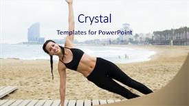  Presentation with pittsburgh city and sports - Theme having plank - young woman with sportive clothes background and a sky blue colored foreground