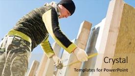  Presentation with construction site construction - PPT theme featuring planking roofing works at construction background and a  colored foreground