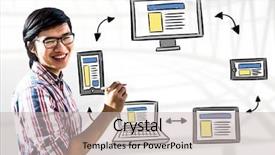  Presentation with creative writing - Slide set featuring planned response - creative businessman writing on sticky background and a light gray colored foreground