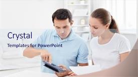  Presentation with budget - Cool new slide deck with planning budget - young couple for the calculations backdrop and a sky blue colored foreground