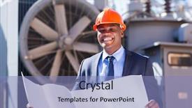  Presentation with substation - Cool new PPT theme with planning facilities - cheerful young african electrical manager backdrop and a light blue colored foreground