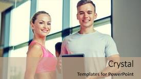  Presentation with woman sport - PPT layouts consisting of planning facilities - fitness sport advertising technology background and a coral colored foreground