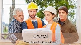  Presentation with team planning - Beautiful slides featuring planning new house with floorplan backdrop and a coral colored foreground