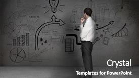  Presentation with bulb - Slides with planning process - businessman looking at a wall background and a dark gray colored foreground