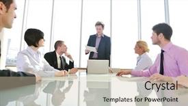  Presentation with new business ideas - Slide deck with planning success - young business people group have background and a soft green colored foreground