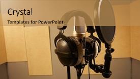  Presentation with recording studio - Beautiful presentation theme featuring planograms - microphone in a recording studio backdrop and a  colored foreground