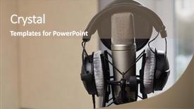  Presentation with recording studio - Amazing presentation design having planograms - microphone in a recording studio backdrop and a coral colored foreground