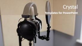  Presentation with tape recording studio - Colorful slide set enhanced with planograms - microphone in a recording studio backdrop and a  colored foreground