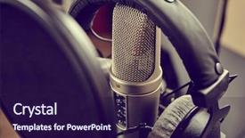  Presentation with recording studio - Colorful PPT theme enhanced with planograms - microphone in a recording studio backdrop and a  colored foreground