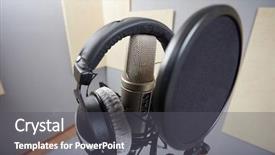  Presentation with tape recording studio - Cool new PPT layouts with planograms - microphone in a recording studio backdrop and a  colored foreground