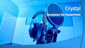  Presentation with tape recording studio - Presentation design consisting of planograms - microphone in a recording studio background and a  colored foreground