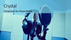  Presentation with recording studio - PPT theme featuring planograms - microphone in a recording studio background and a  colored foreground