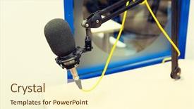  Presentation with radio station - Presentation theme having planograms - technology electronics and audio equipment background and a  colored foreground