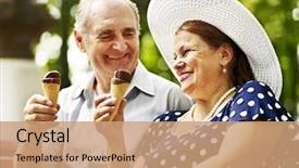  Presentation with tropical ice cream - PPT layouts with happy old couple eating ice background and a coral colored foreground