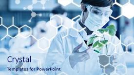  Presentation with soil science - Beautiful presentation design featuring plant adding chemical to soil backdrop and a light blue colored foreground