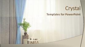  Presentation with green curtain - Colorful slide set enhanced with plant and chair on curtain backdrop and a cream colored foreground